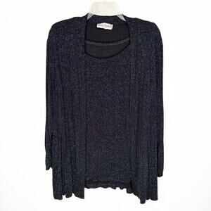 Vintage Ronni Nicole II Black Glitter Sparkly Striped 90s 2 Piece‎ Set Top 20W